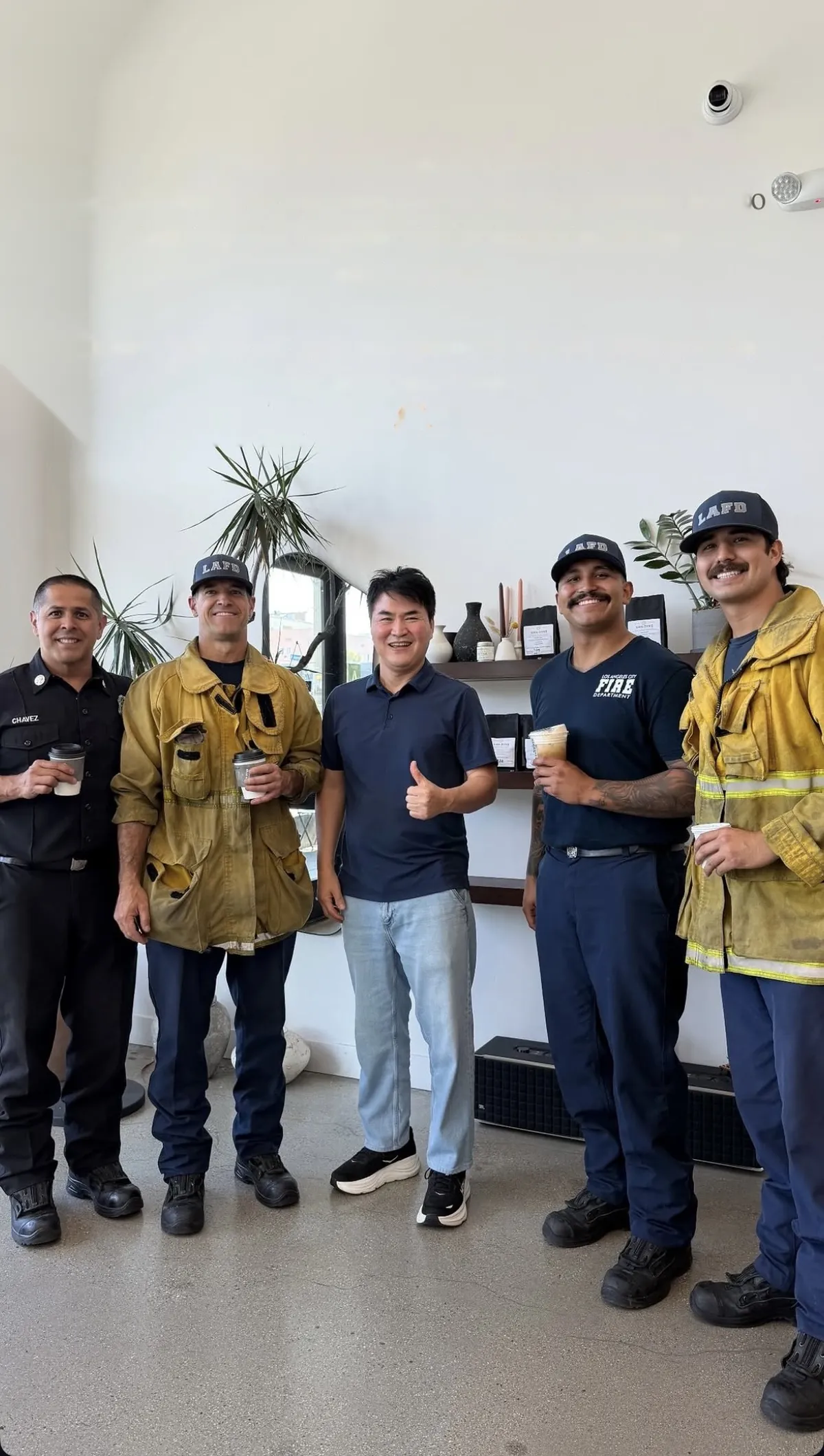 Van Dyke Coffee LA owner with LAFD firefighters
